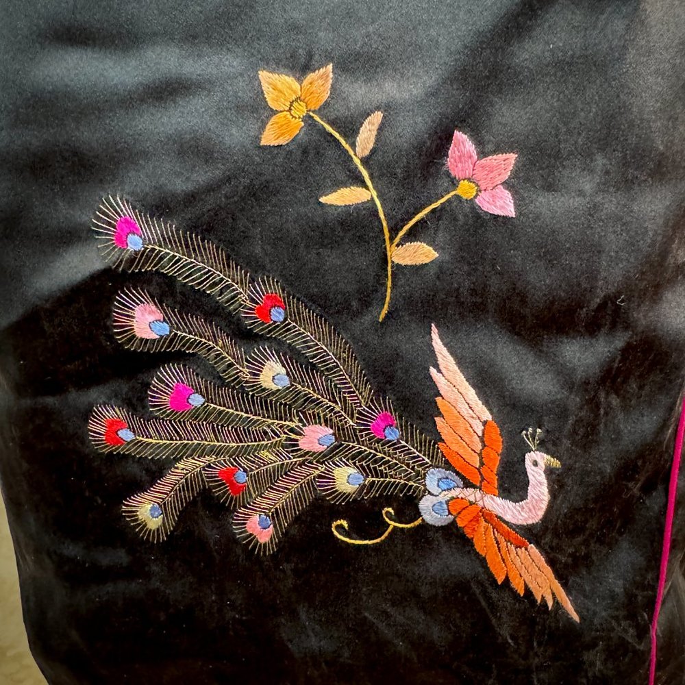 Vintage Embroidered Silk Kimono Jacket with Peacocks - Picture 8 of 13